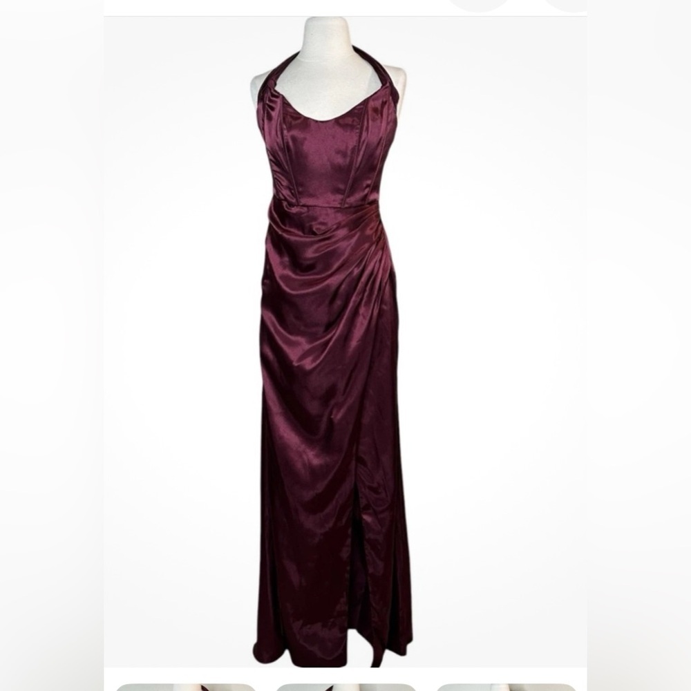 Galina Signature Burgundy Corseted Halter Gown  size 10